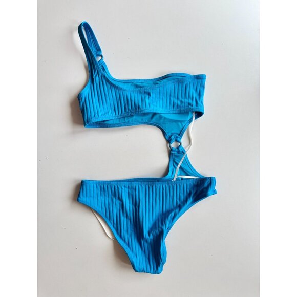 NWT AERIE Elite Blue Ribbed Cut-Out O-Ring Cheeky One Piece Swimsuit, Size M - Picture 7 of 12